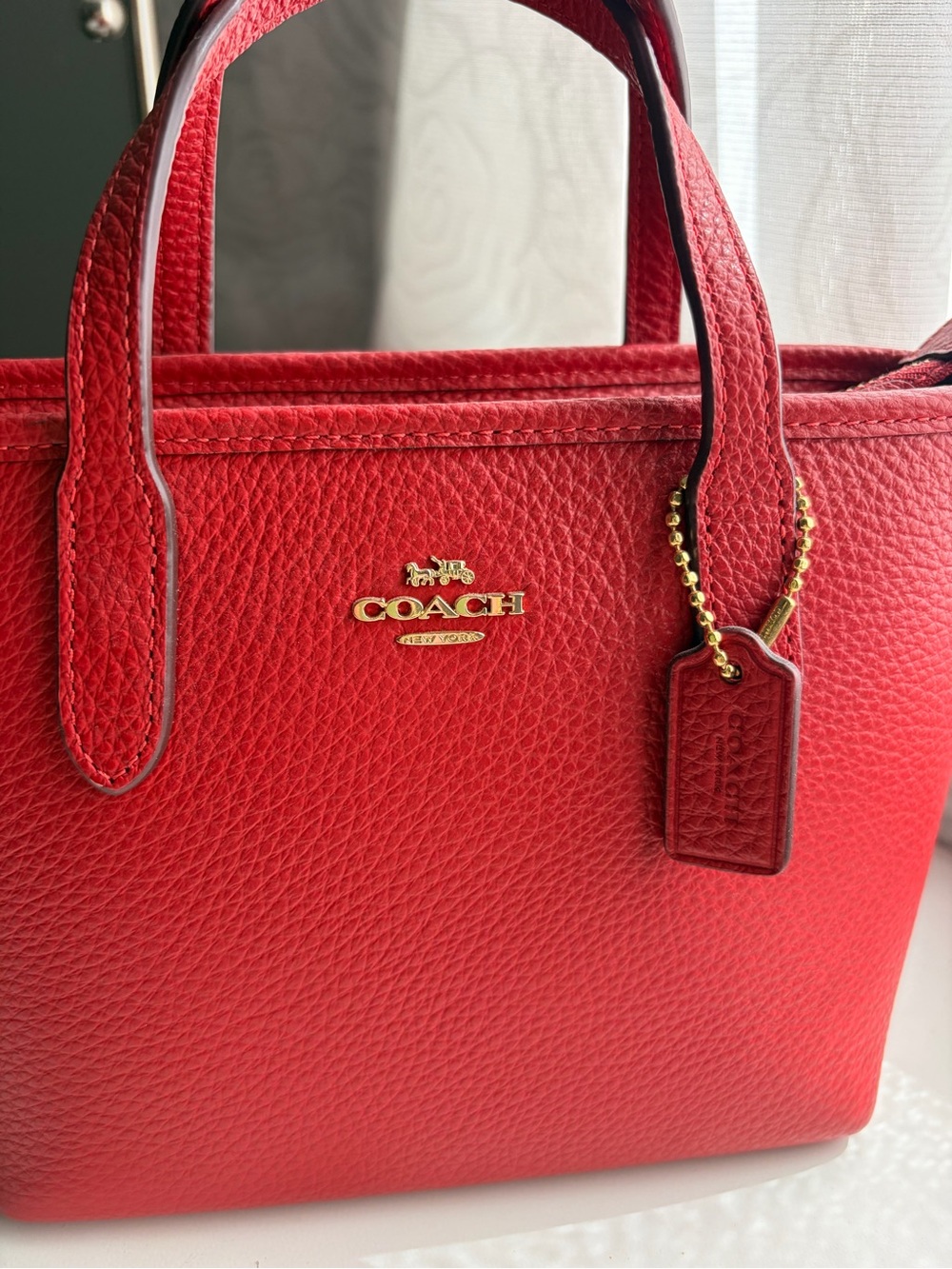 Coach Mini City Tote in Red Pebbled Leather - Picture 4 of 5